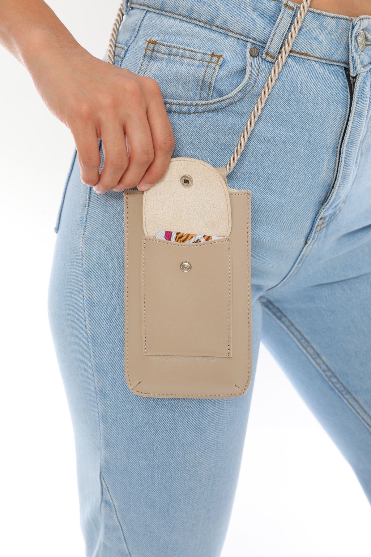 Erkan İçen Design Bej Renk Omuz Askılı Cep Telefonu Çantası - Görsel 3