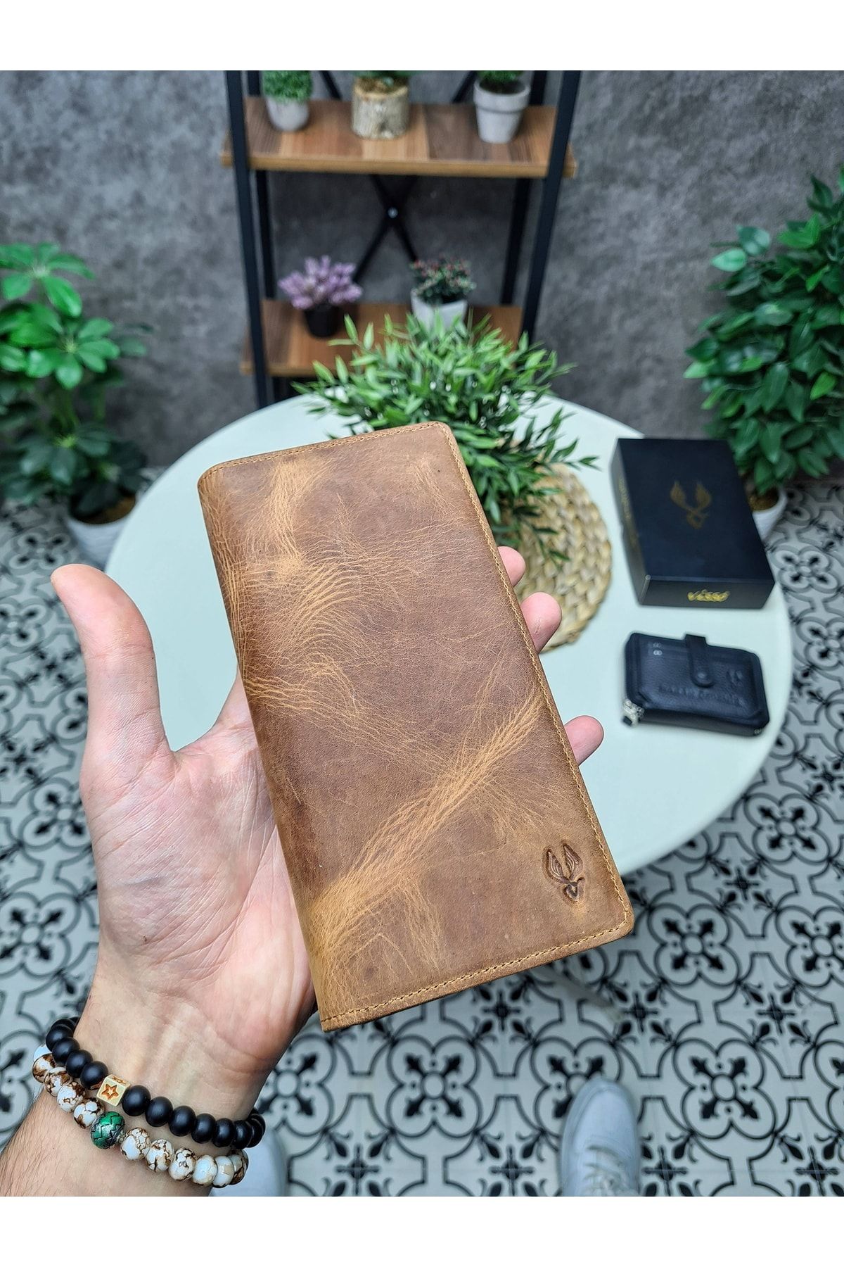 Visso leather Visso 902 Hakiki Deri El Geçmeli Kordonlu Kişiye Özel Telefon Hazneli Cüzdan El Çantası - Görsel 3