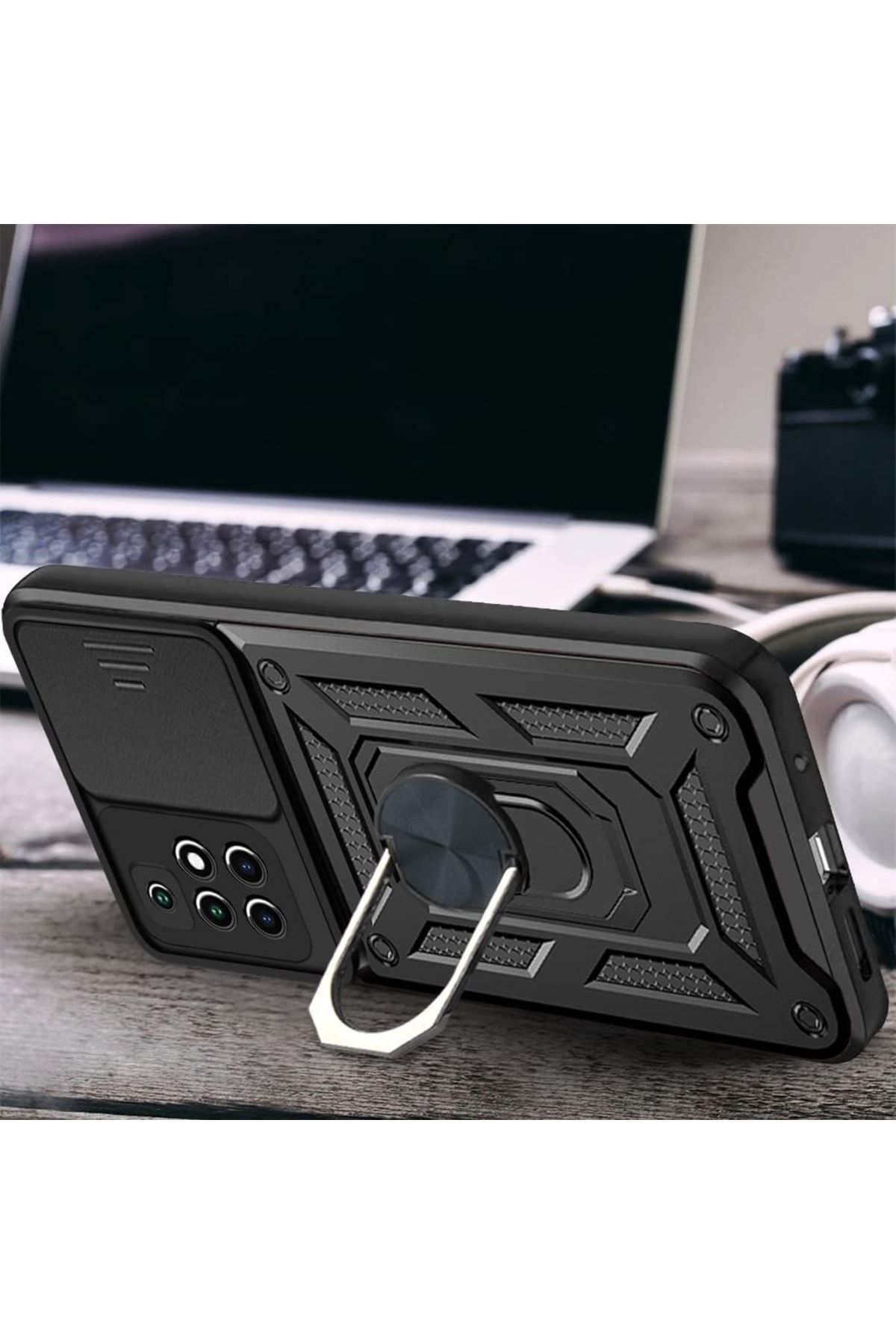 Fibaks Xiaomi Redmi 10 2022 Uyumlu Kılıf Kamera Korumalı Sürgülü Yüzüklü Armor Tank Zırhlı - Görsel 3