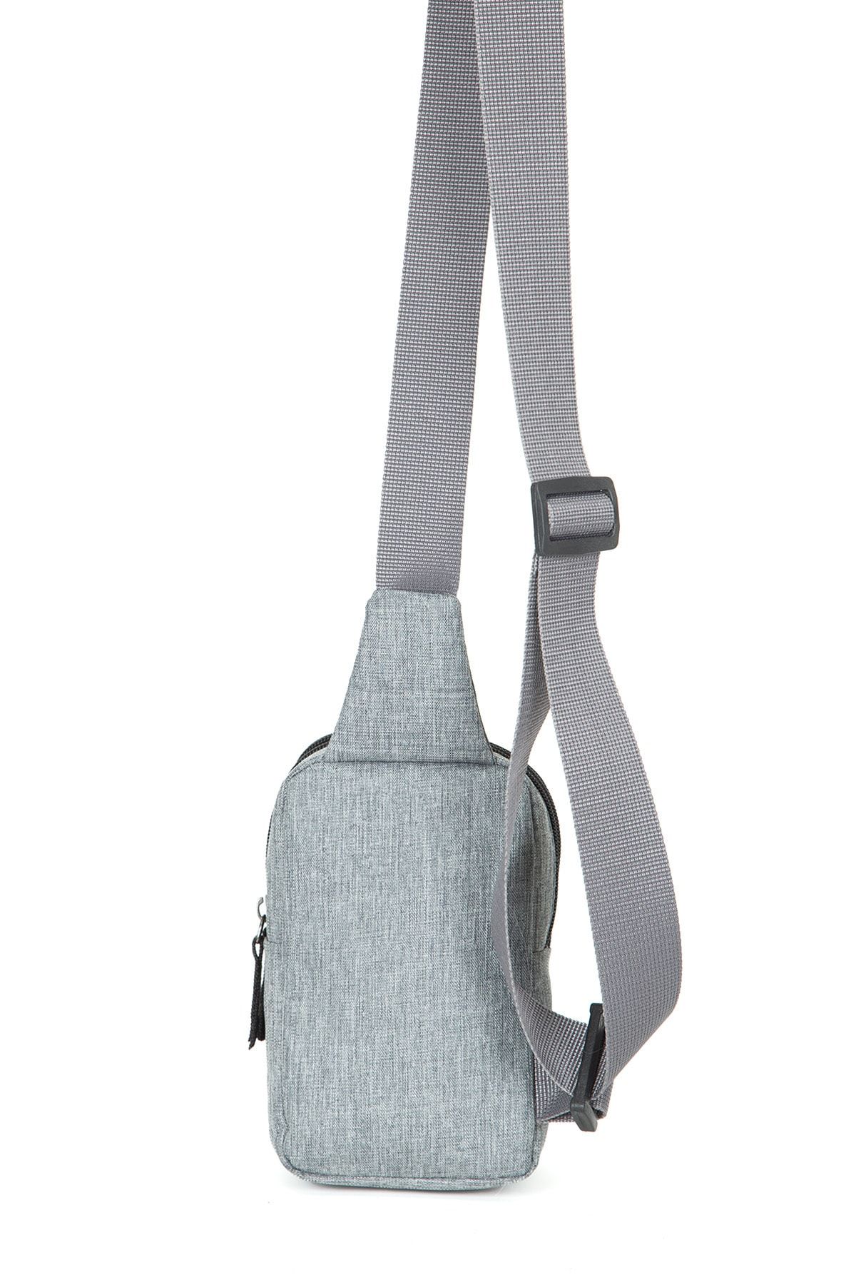 Newish Unisex Keten Kumaş Telefon Bölmeli Çapraz Askılı Omuz Ve Bel Çantası, Gri Renk, Günlük Spor - Görsel 4
