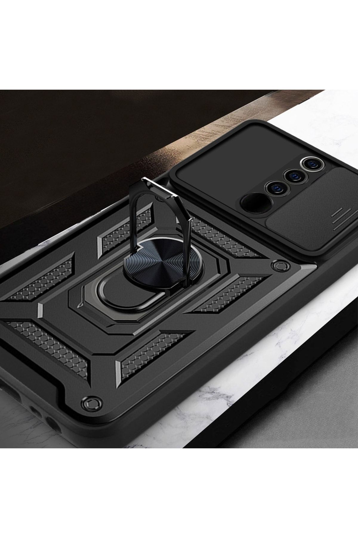 Fibaks Oppo A5/a9 2020 Uyumlu Kılıf Kamera Korumalı Sürgülü Yüzüklü Armor Military Tank Zırh - Görsel 4