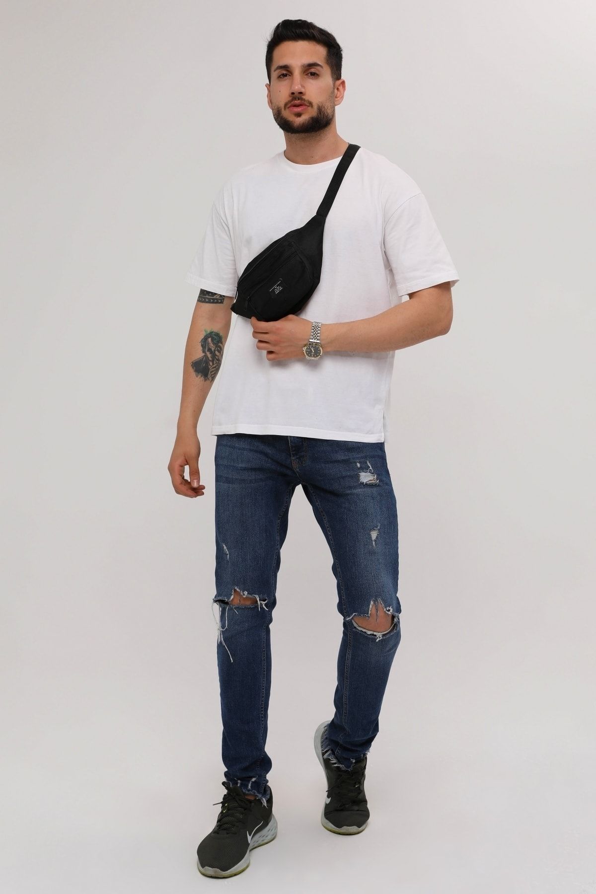 D'VERS Unisex Siyah 2 Bölmeli Omuz Ve Bel Çantası - Görsel 4