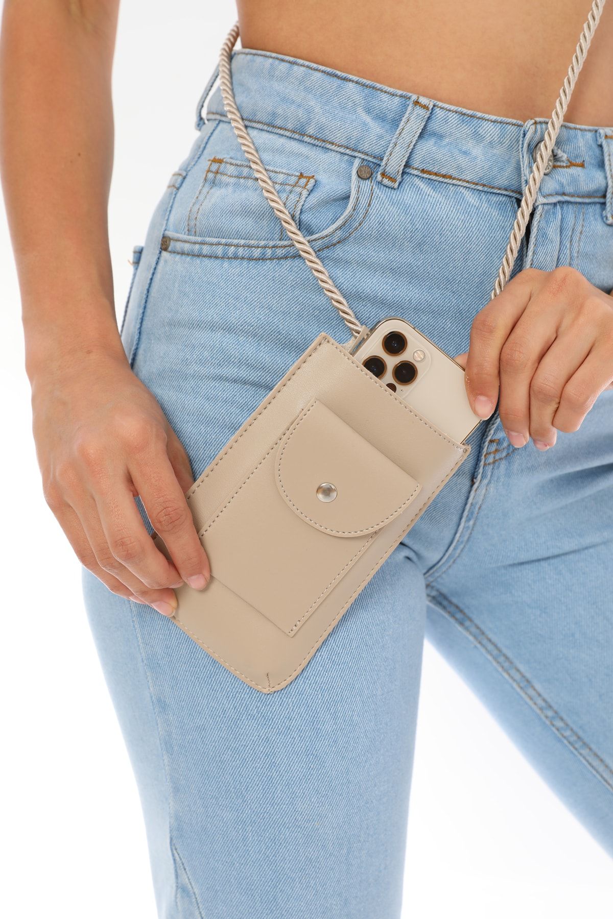 Erkan İçen Design Bej Renk Omuz Askılı Cep Telefonu Çantası - Görsel 4