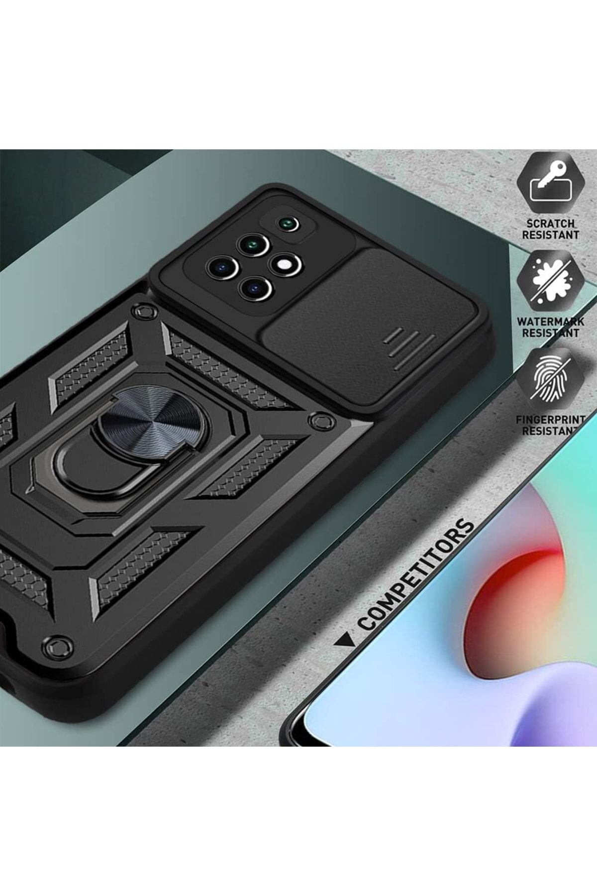 Fibaks Xiaomi Redmi 10 2022 Uyumlu Kılıf Kamera Korumalı Sürgülü Yüzüklü Armor Tank Zırhlı - Görsel 5