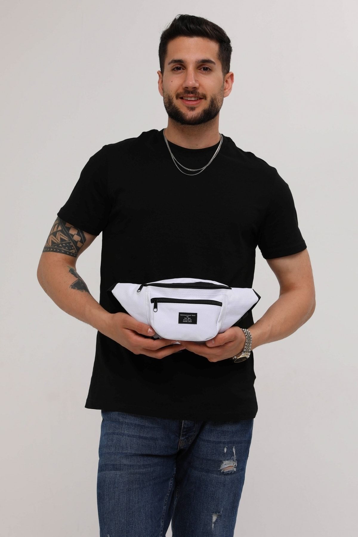 D'VERS Unisex Beyaz 2 Bölmeli Omuz Ve Bel Çantası - Görsel 6