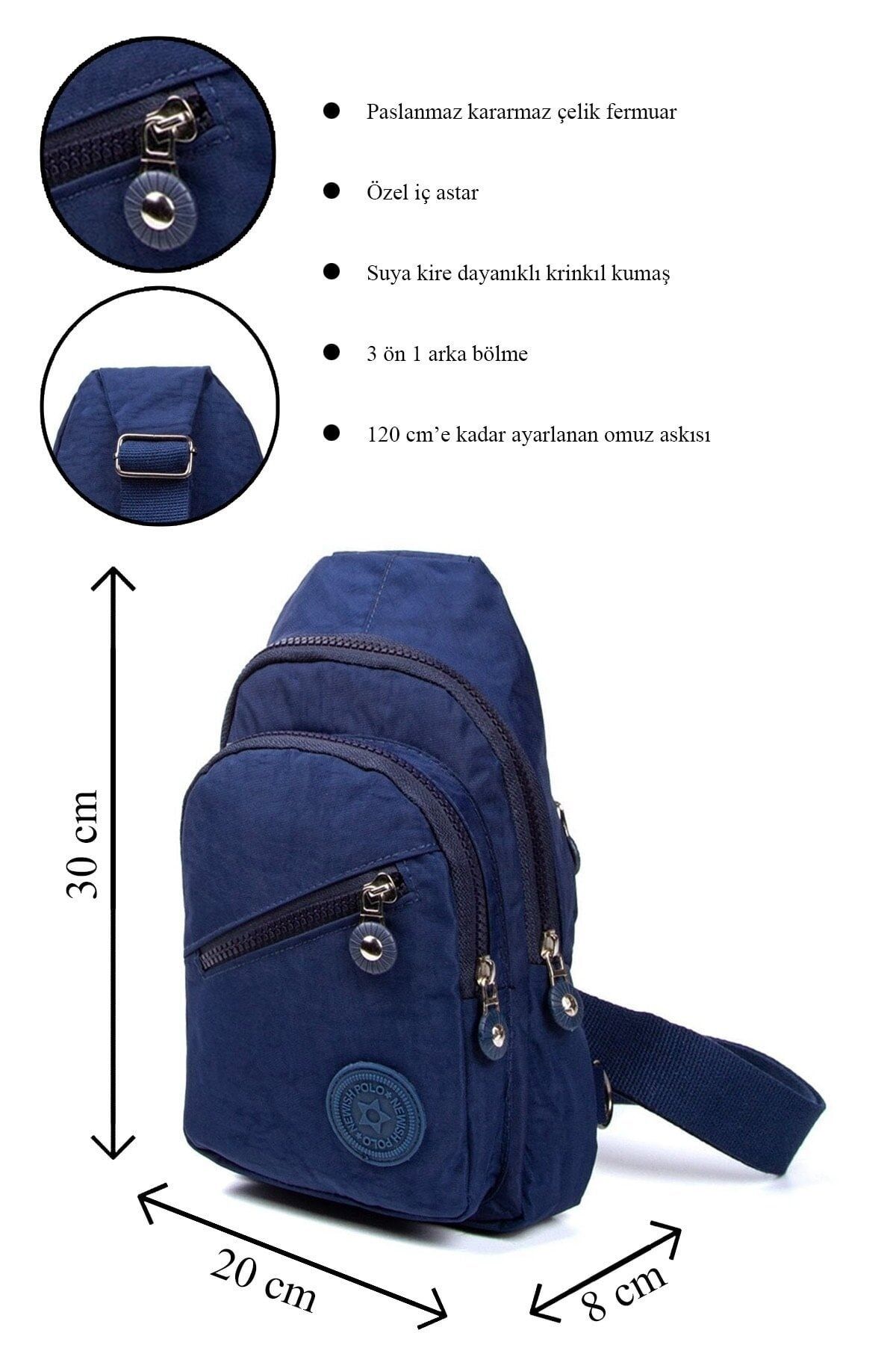 NEWISH POLO ACCESSORIES Yuppy Club Unisex Su Geçirmez Krinkıl Çapraz Askılı Bel Omuz Göğüs Ve Spor Çanta Günlük Bodybag - Görsel 6