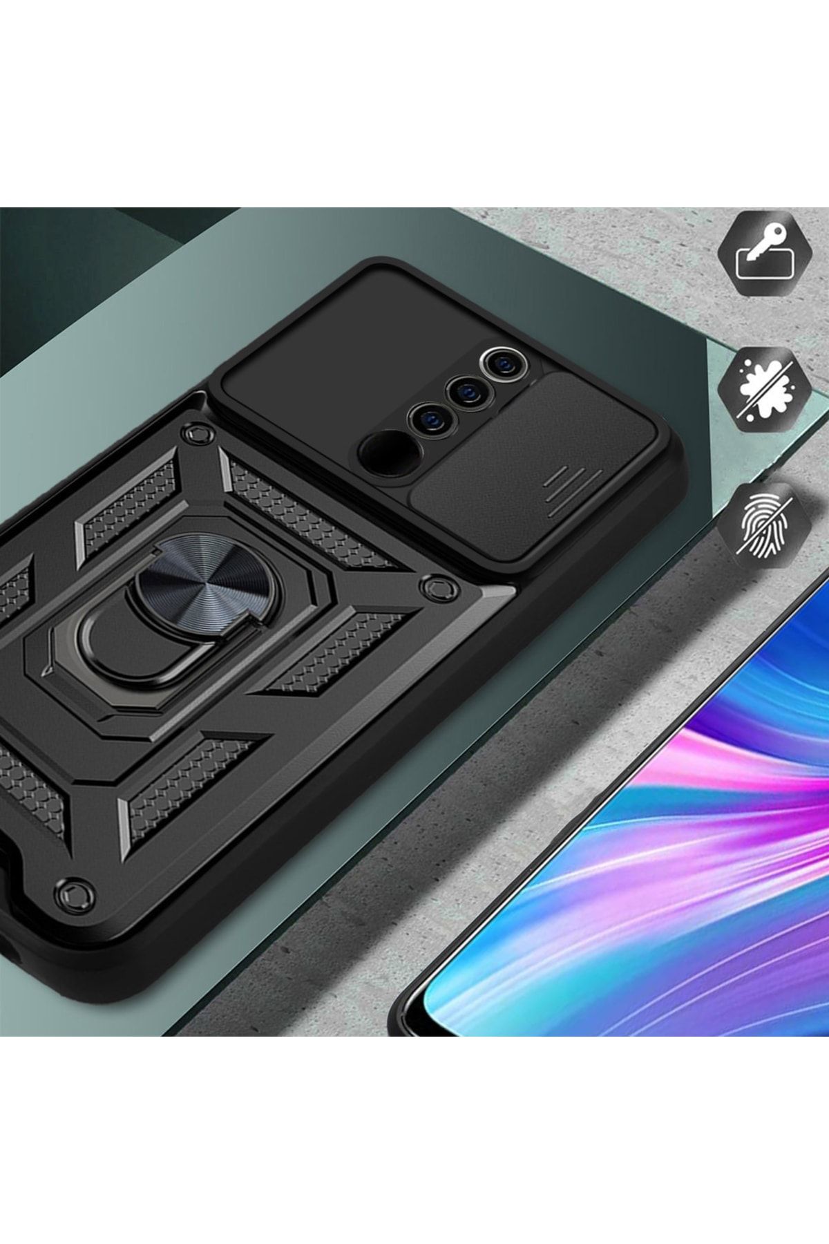 Fibaks Oppo A5/a9 2020 Uyumlu Kılıf Kamera Korumalı Sürgülü Yüzüklü Armor Military Tank Zırh - Görsel 6