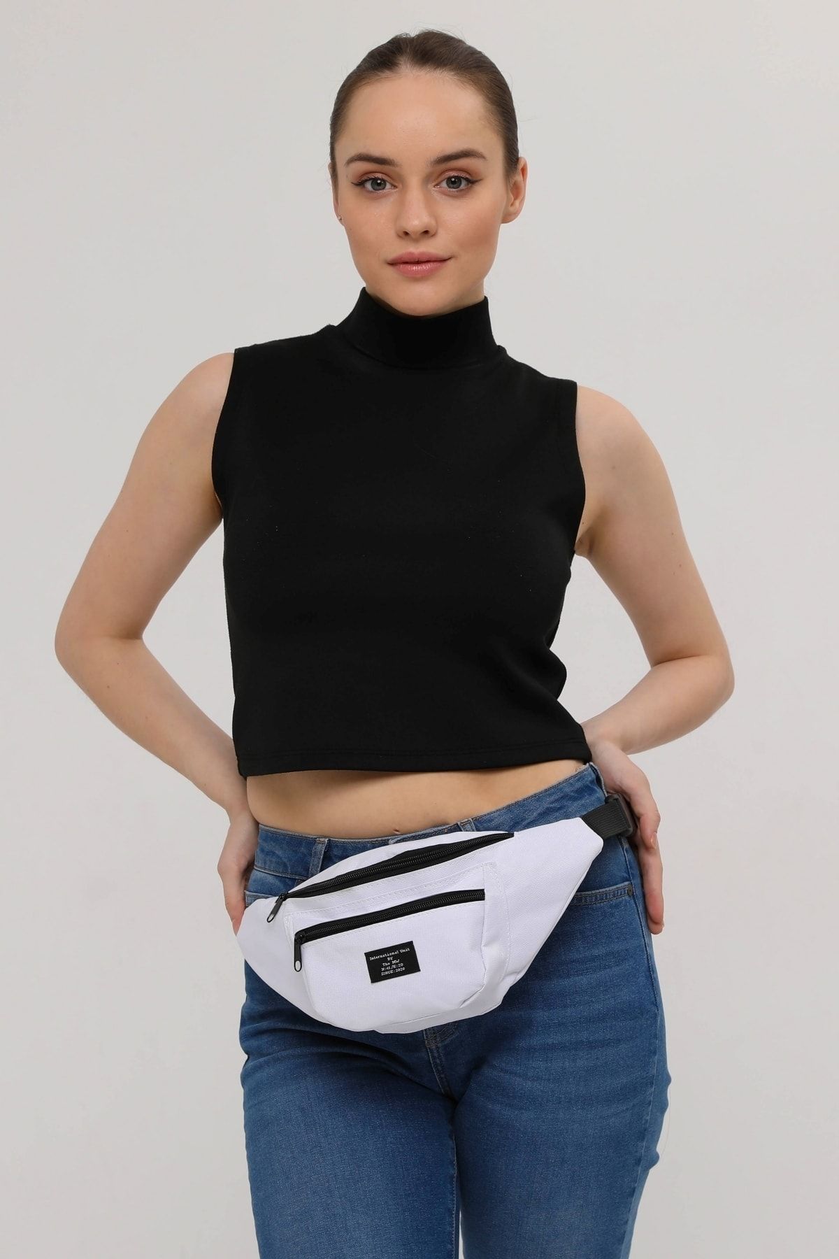 D'VERS Unisex Beyaz 2 Bölmeli Omuz Ve Bel Çantası - Görsel 7