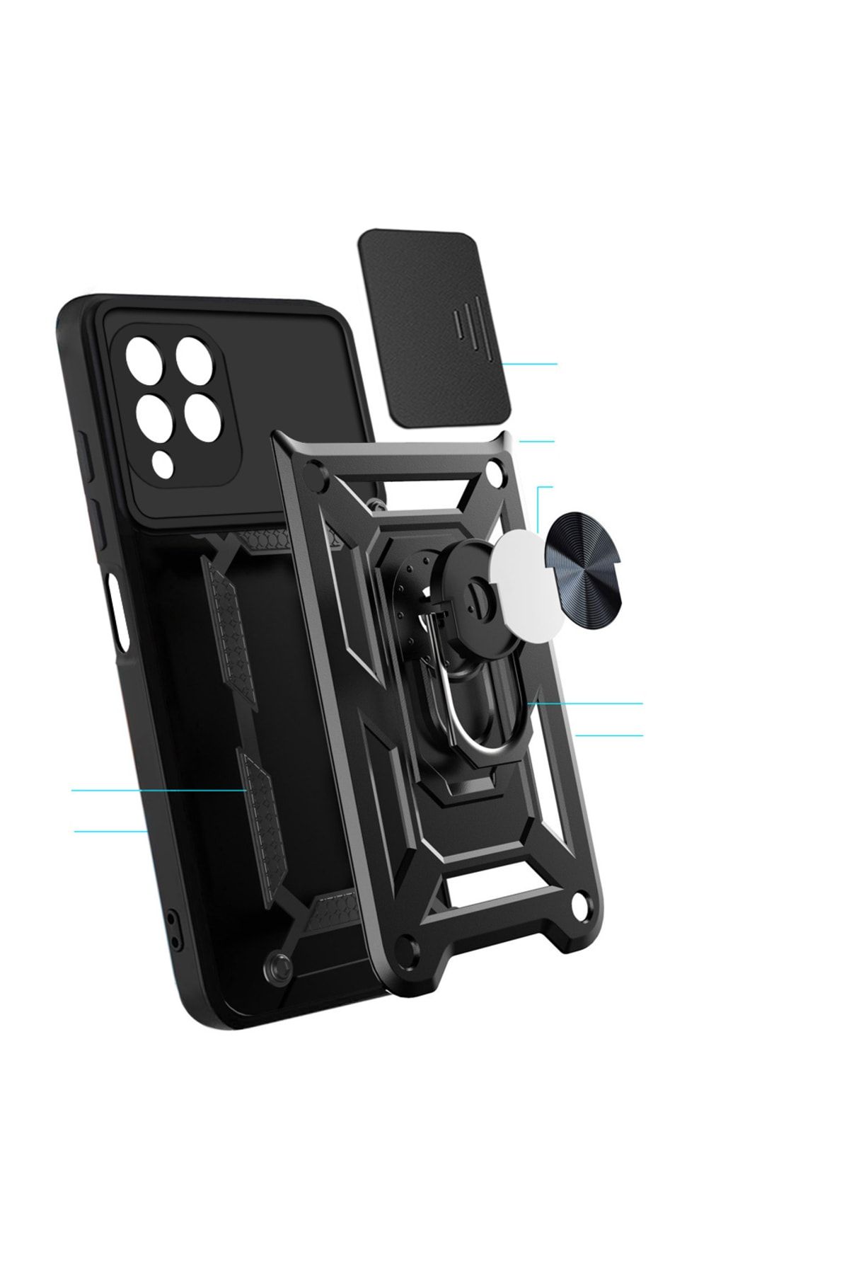 Fibaks Oppo A5/a9 2020 Uyumlu Kılıf Kamera Korumalı Sürgülü Yüzüklü Armor Military Tank Zırh - Görsel 7