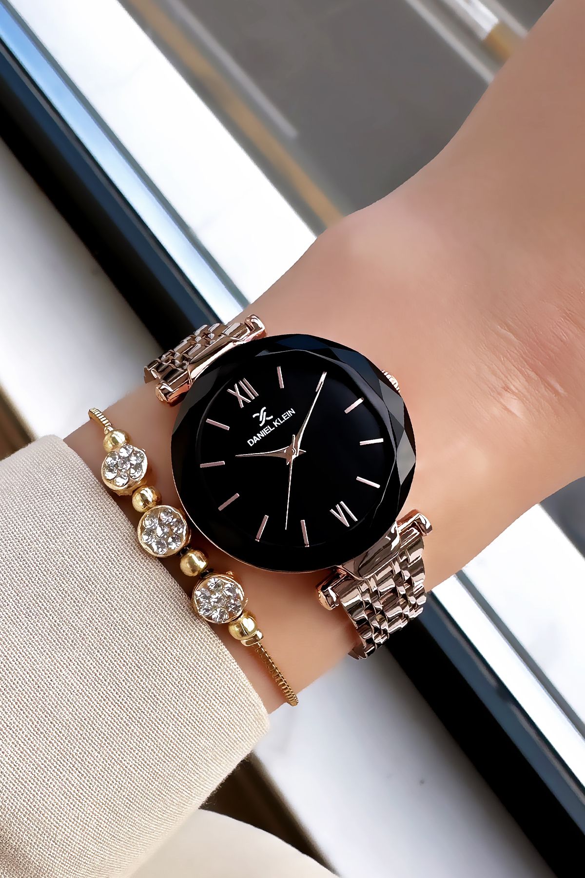 Daniel Klein Yeni Sezon Kesme Cam Kadın Kol Saati Rose Renk Çelik Kordon Hediye Bileklik Dkby2027c8 - Görsel 2