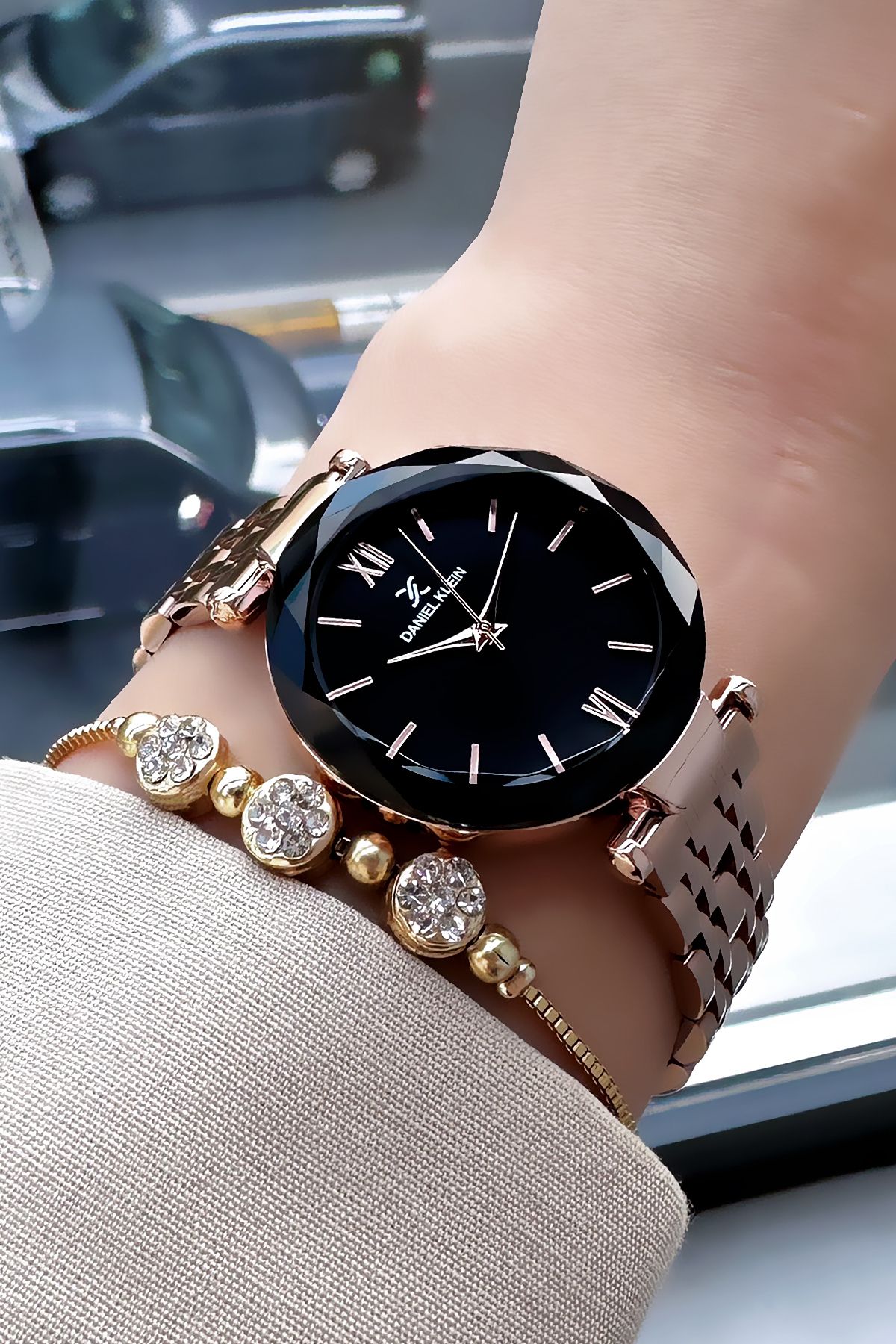 Daniel Klein Yeni Sezon Kesme Cam Kadın Kol Saati Rose Renk Çelik Kordon Hediye Bileklik Dkby2027c8 - Görsel 3