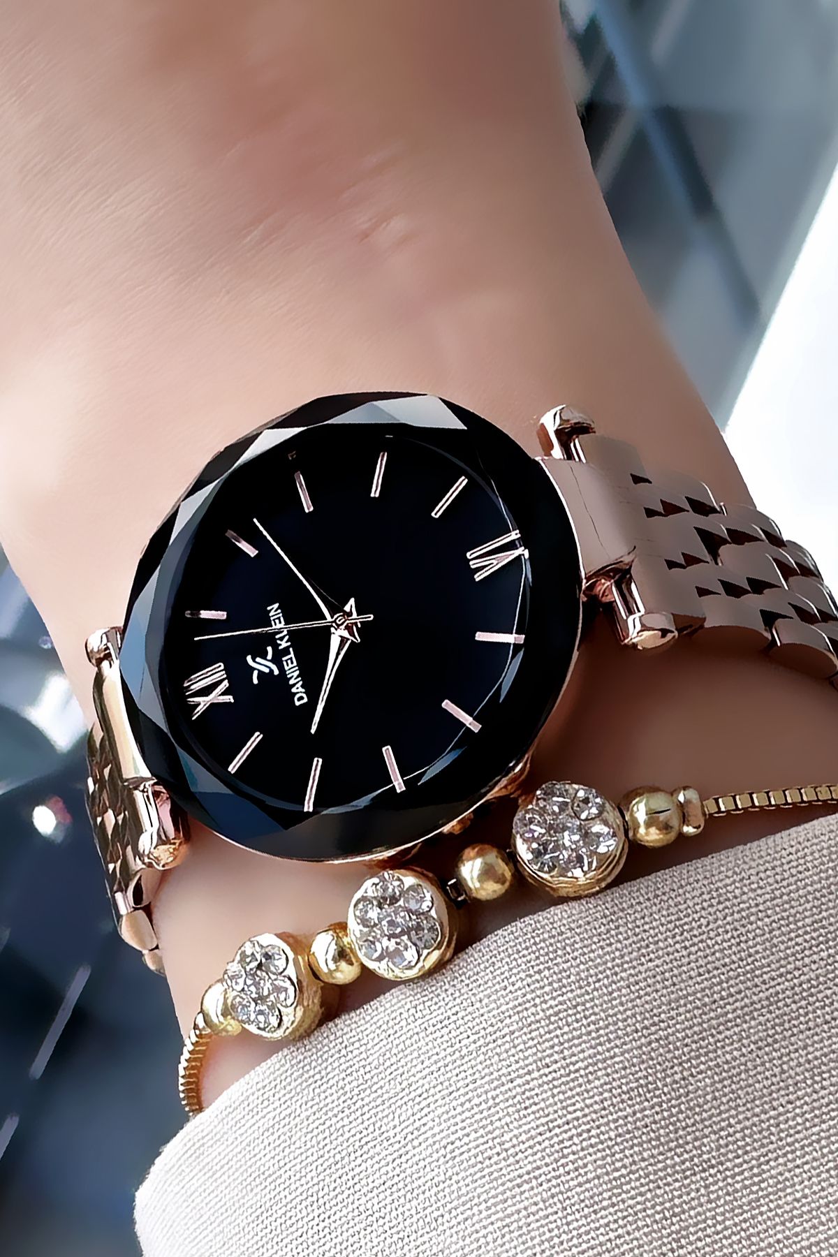 Daniel Klein Yeni Sezon Kesme Cam Kadın Kol Saati Rose Renk Çelik Kordon Hediye Bileklik Dkby2027c8 - Görsel 4