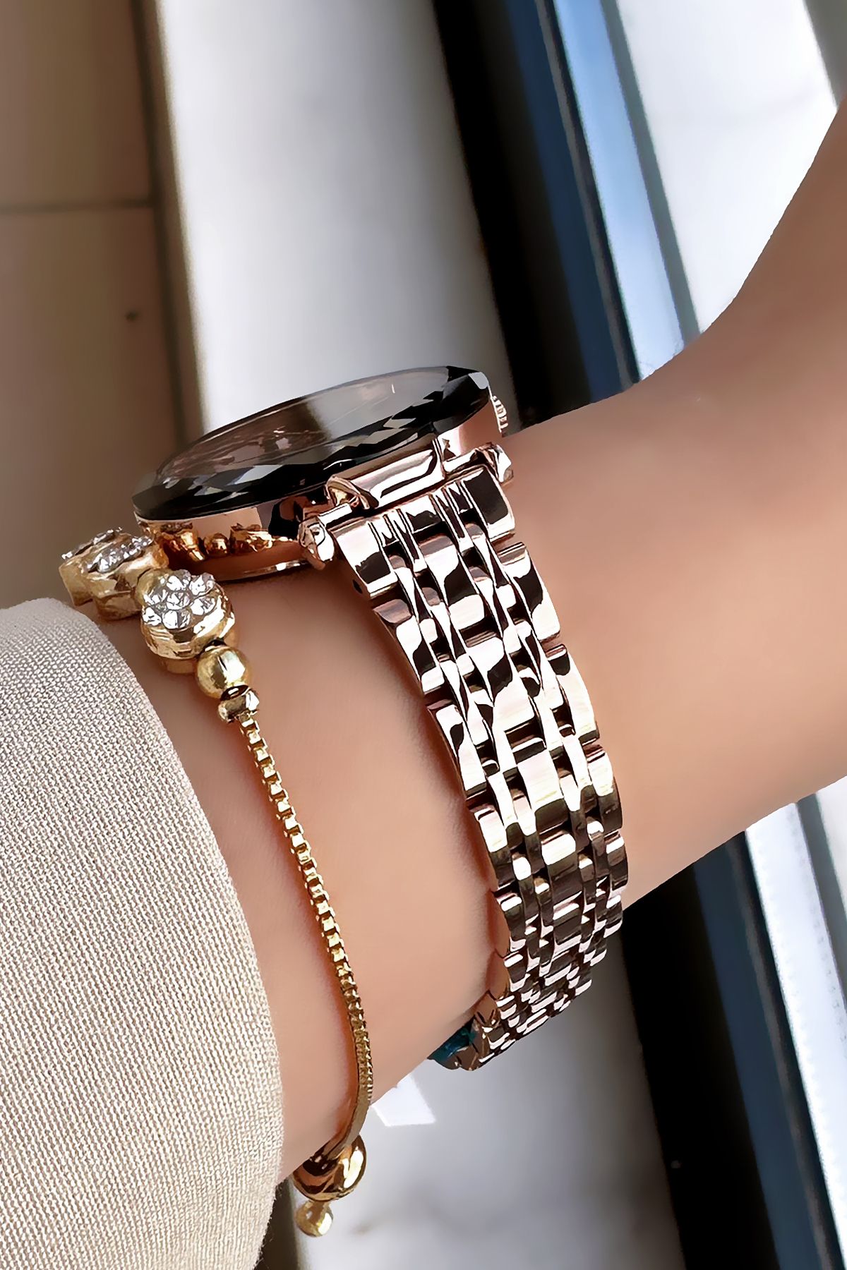 Daniel Klein Yeni Sezon Kesme Cam Kadın Kol Saati Rose Renk Çelik Kordon Hediye Bileklik Dkby2027c8 - Görsel 5