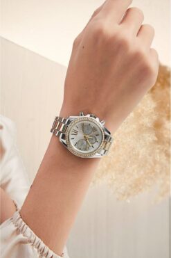 İSTLİV Zirkon Taşlı Gümüş-gold Renk Analog Kol Saati