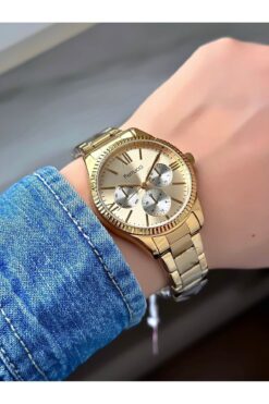 Ferrucci Kadın Altın Yuvarlak Kadranlı Klasik Şık Quartz Saat - Örgü Çerçeve