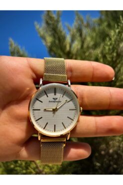 Goldpower Hasır Kordon Lüks Gold Renk İçi Beyaz Mıknatıslı Kadın Kol Saati