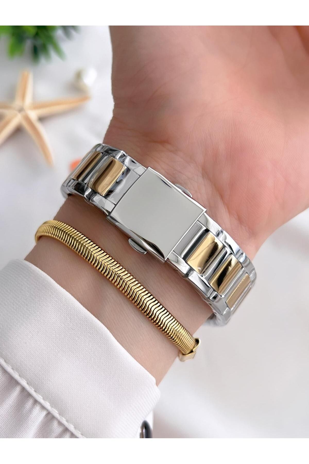 Ferrucci Özel Kutulu Kadın Kol Saati Bileklik Özel Seri Gümüş/gold Kordon Kararma Renk Atma Yapmaz - Görsel 2