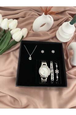 Arzu Butik Kişiye özel harfli gümüş kadın kol saati, saat bileklik kolye küpe hediye seti ( G ) harfi