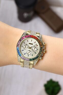 Newera Watch Metal Taşlı Kordon Renkli Kasa Kadın Kol Saati Nwks041104