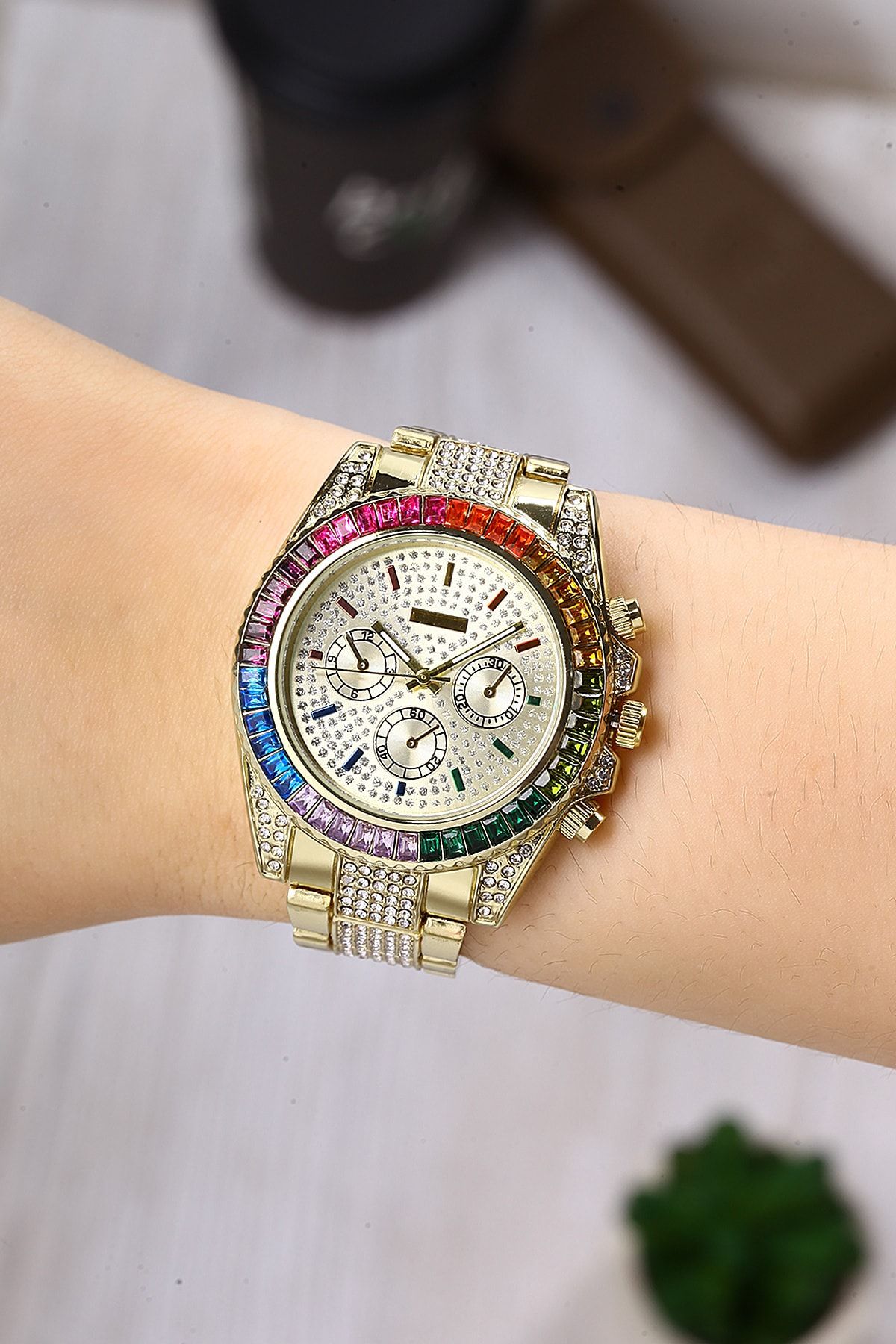 Newera Watch Metal Taşlı Kordon Renkli Kasa Kadın Kol Saati Nwks041104