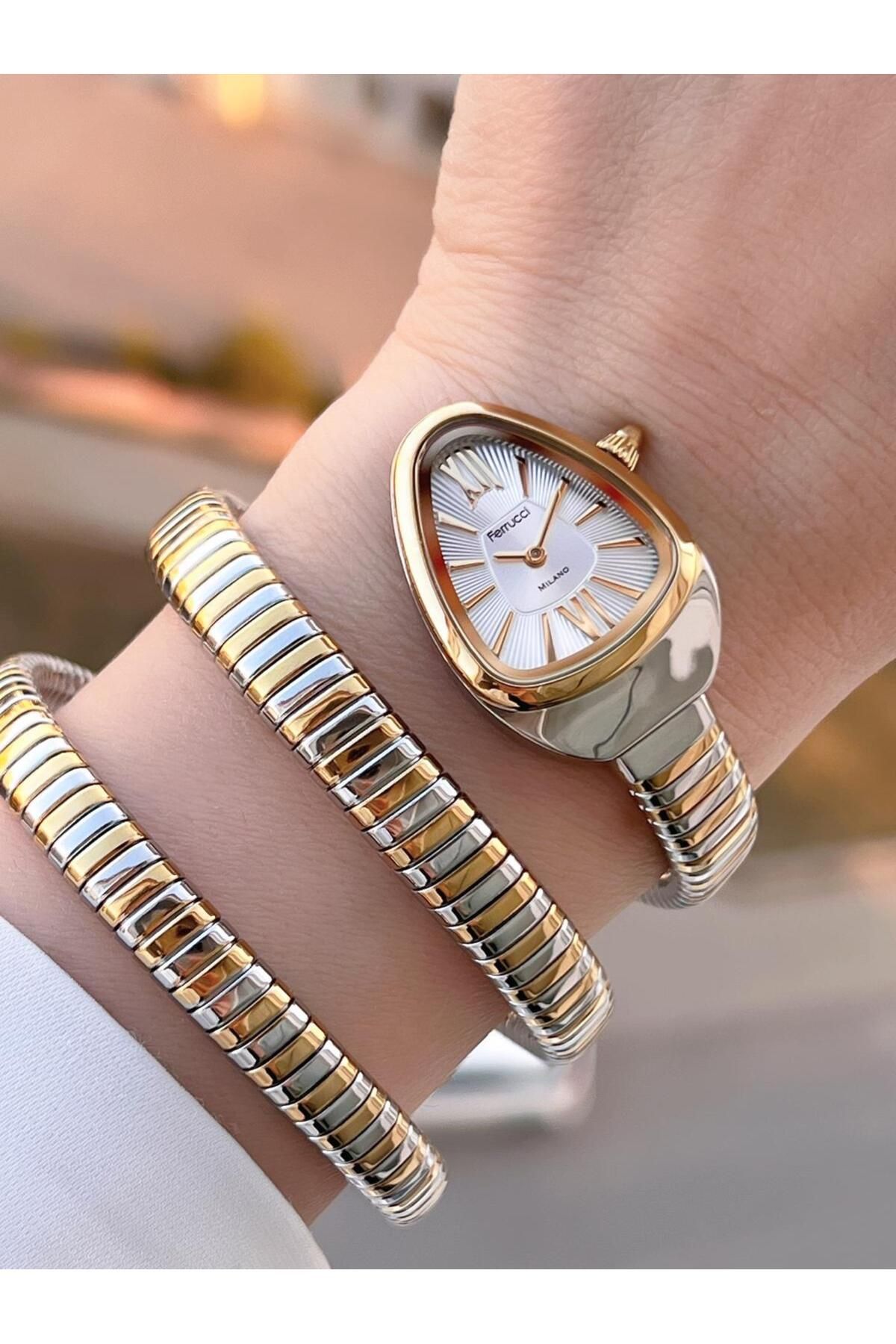 Ferrucci Yılan Dolamalı Çelik Kordon 2 Yıl Garantili 3 Atm Suya Dayanıklı Kadın Kol Saati C.03442.2