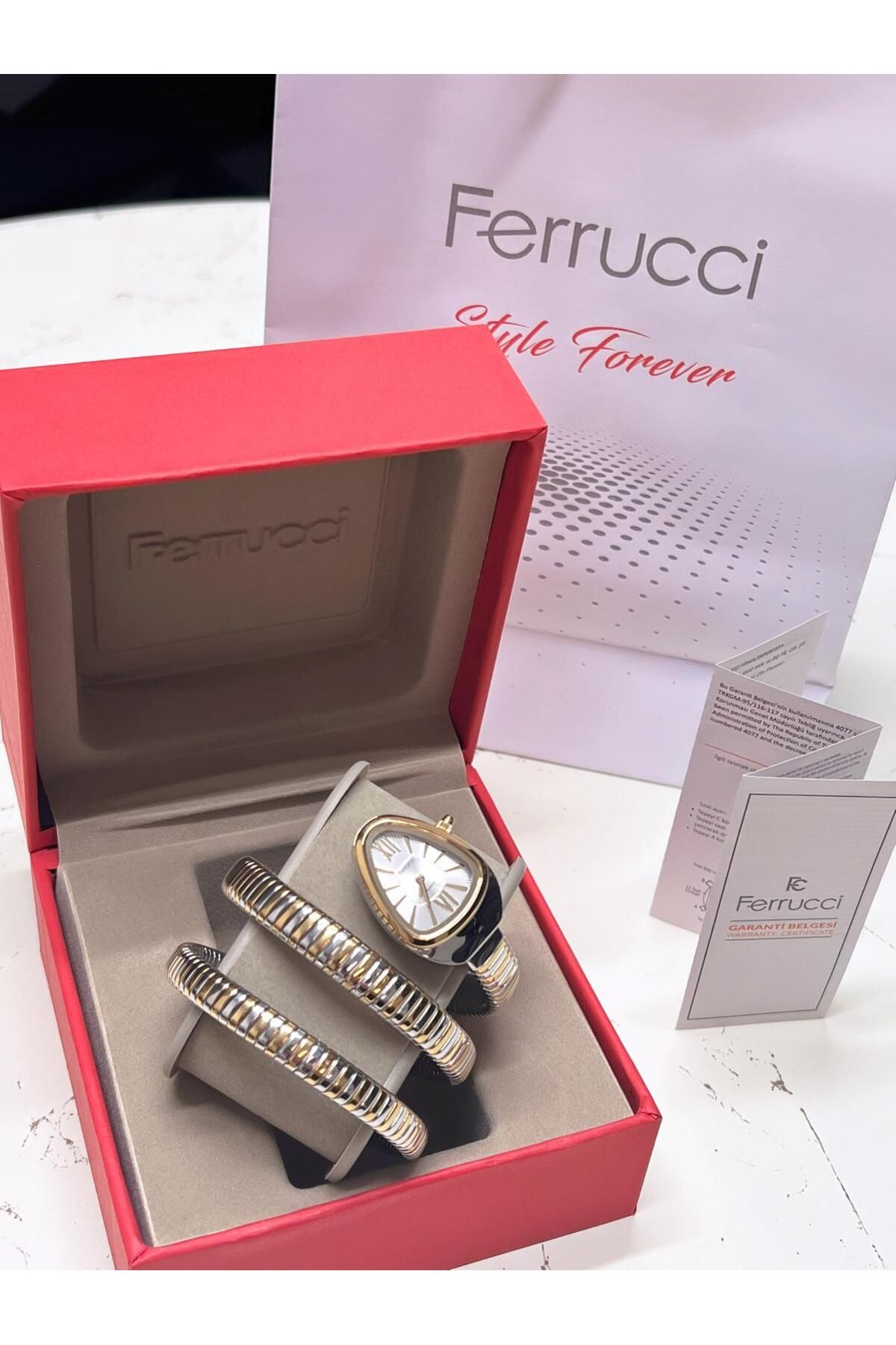 Ferrucci Yılan Dolamalı Çelik Kordon 2 Yıl Garantili 3 Atm Suya Dayanıklı Kadın Kol Saati C.03442.2 - Görsel 3