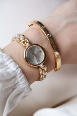 Northwatch Minimal Oval Kasa İncili Kadın Kol Saati & Çelik Bileklik