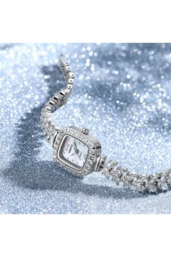 QAYYO Casual Kadın Yaprak Özel Tasarım Gümüş Zirkon Taşlı Kordon Kadın Kol Saati