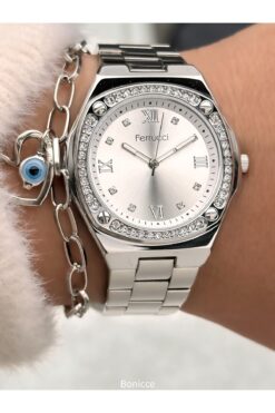 Ferrucci Gümüşrenk, Çelik Kordon, Su Geçirmez,garantili Kadın Kol Saati Nazar Boncuklu Bileklik