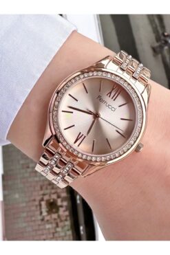 Ferrucci Kadın Rose Roma Rakamlı Ve Taşlı Şık Parlak Metal Kordon Kol Saati