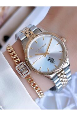 U.S. Polo Assn. U.S.POLO ASSN Çelik Kordon 5 Atm Suya Dayanıklı Kadın Kol Saati+Bileklik Hediyeli USPA.2061.S02