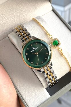 Daniel Klein %100 Orijinal Altın Gümüş Renk Kordon Yeşil Kadran Kadın Kol Saati Özel Seri Bileklik Hediyeli
