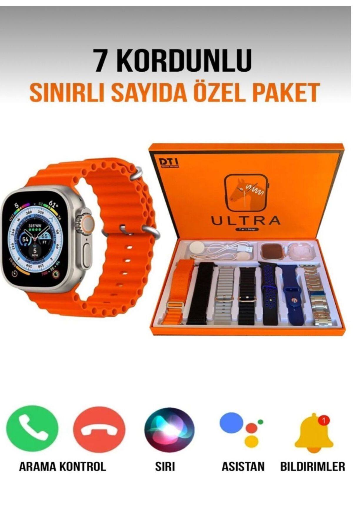 EMİN ENSAR HOME Watch Ultra 8 - Ultra 7 in 1 (7 Kordonlu Akıllı Saat) 49mm