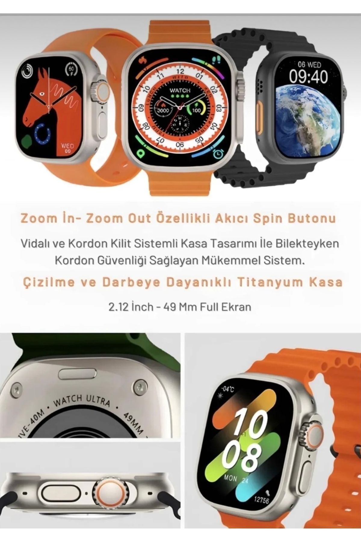 EMİN ENSAR HOME Watch Ultra 8 - Ultra 7 in 1 (7 Kordonlu Akıllı Saat) 49mm - Görsel 6