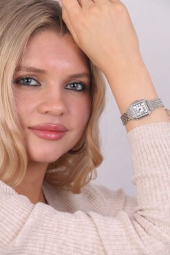 G-Sport POLO Gümüş Renk Çelik Kordon Roma Rakamlı Taşlı Kare Minimal Kadın Kol Saati