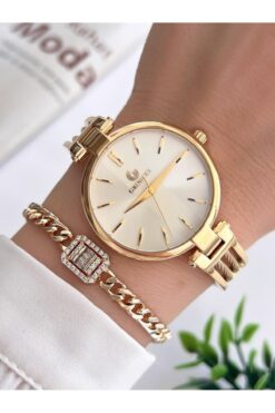 Revello By Grinicci Seri Altın Kaplama Elite . Taşlı 30 Mt Su Geçirmez Bileklik Lady Wristwatch