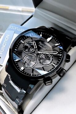 Ferrucci Function Erkek Kol Saati 3atm Su Geçirmez Siyah Renk Çelik Kordon Hediye Bileklik Fre2049c4