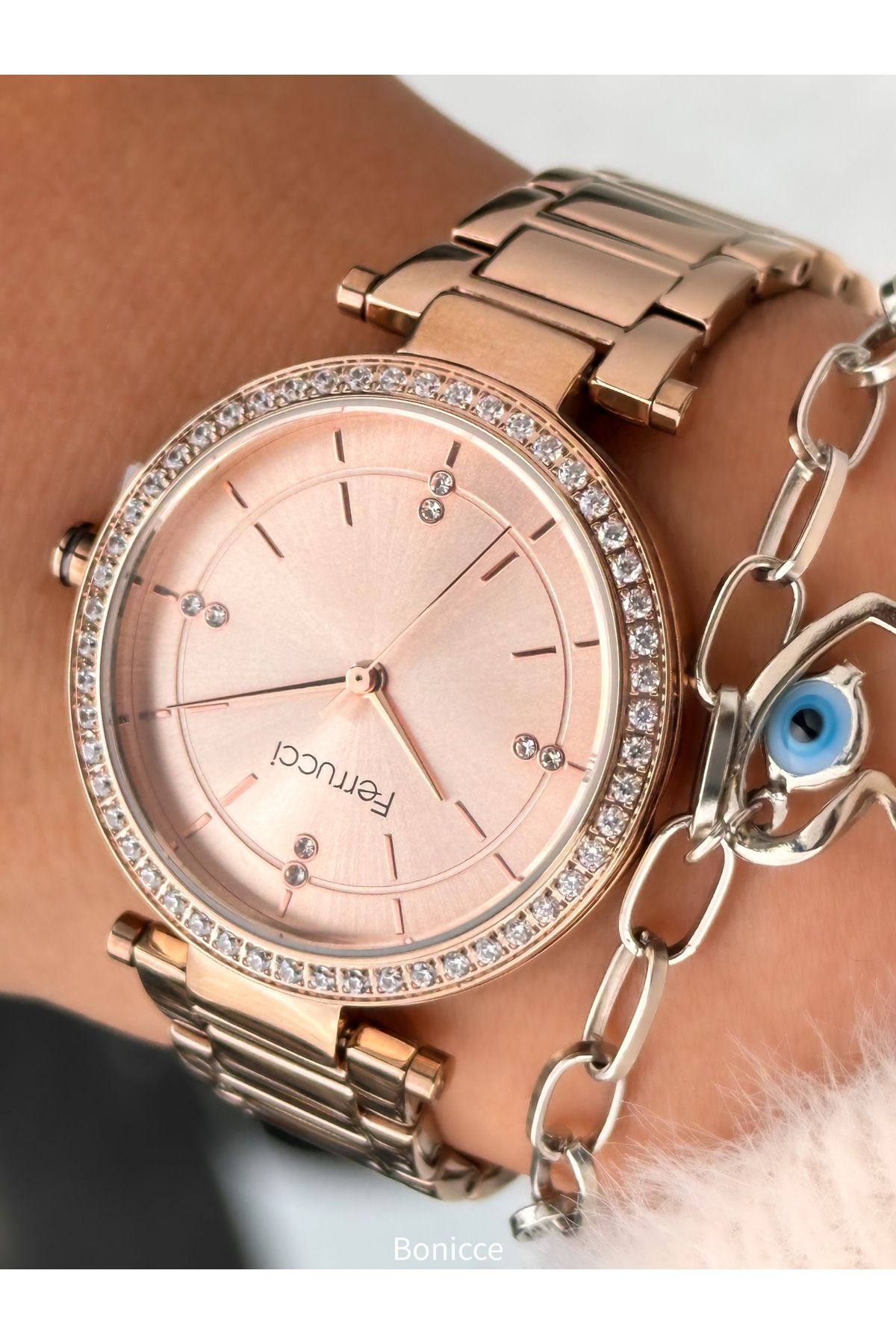 Ferrucci Rose Renk Çelik Kordon Su Geçirmez Kol Saati - Görsel 2