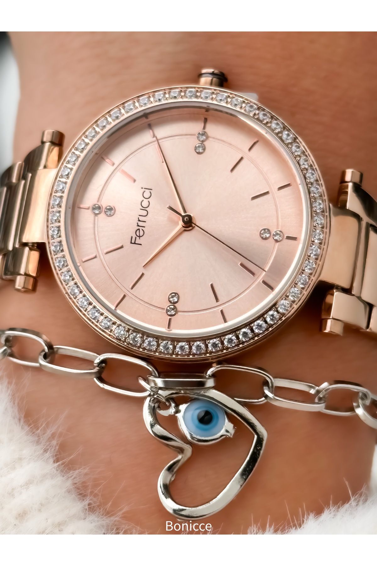 Ferrucci Rose Renk Çelik Kordon Su Geçirmez Kol Saati - Görsel 3