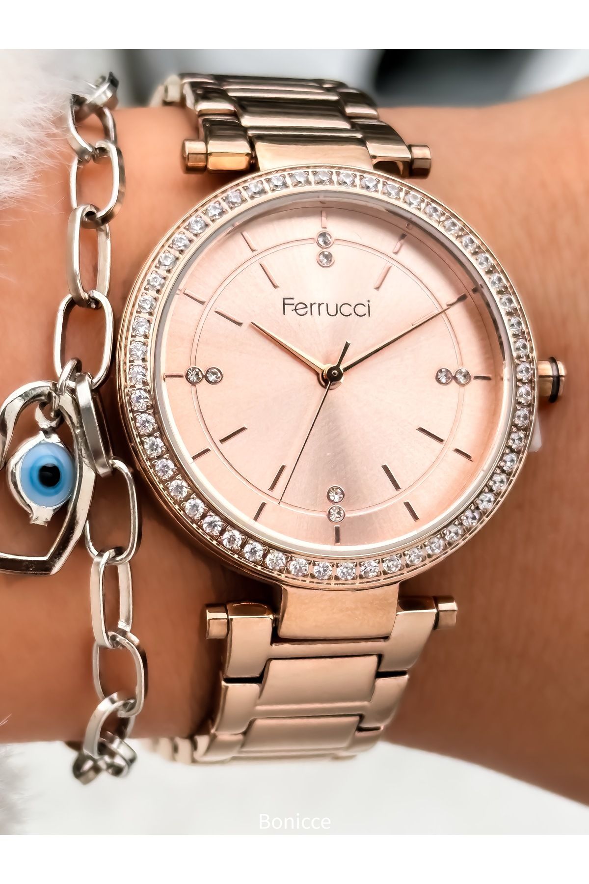 Ferrucci Rose Renk Çelik Kordon Su Geçirmez Kol Saati - Görsel 4