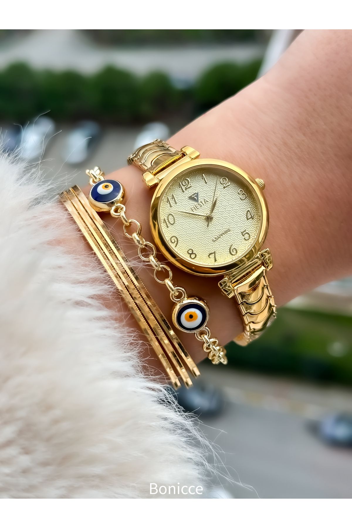 Fiesta Gold Renk Çelik Kordon Rakamlı Kadın Kol Saati Anneler Günü Hediyesi - Görsel 3