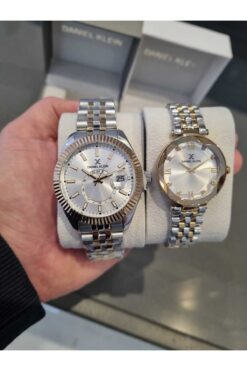 Daniel Klein Çift Sevgili Saati Bileklik Hediyeli Tarihli Gri-Altın Rengi