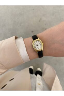 Sobce Retro Minimal Deri Siyah Kordon Kadın Kol Saat