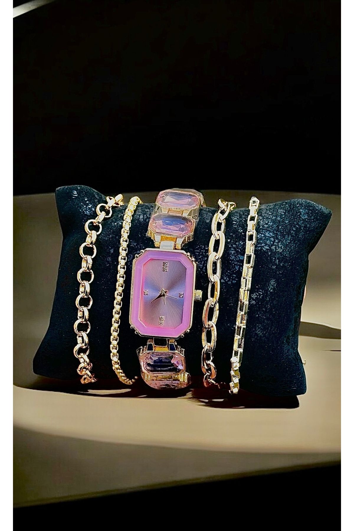 pullmarkt 4 Adet Bileklik + Taş Model Serisi - Kadın Kol Saati - Görsel 2