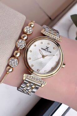 Daniel Klein Orijinal Yeni Sezon Kesme Cam Kadın Kol Saati Gold Gumus Çelik Kordon Hediye Bileklik DKBY2027C2