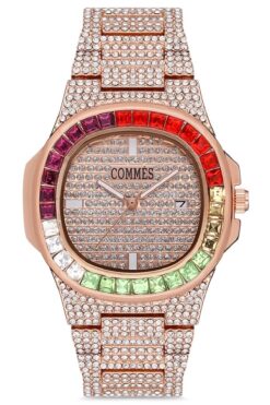 COMMES Çelik Kordon Rose Gold Renk Özel Kesim Taş Kaplamalı Kadın Klasik Kol Saati 1085-rrr