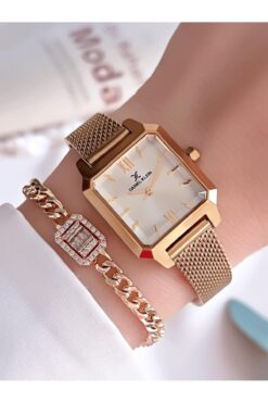 Daniel Klein Spor Hasır Kordon Köşeli Kasa 2 Yıl Garantili Kadın Kol Saati+Bileklik BDK.10791.2