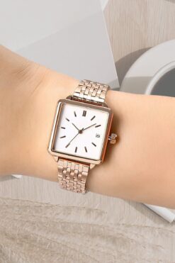 polo55.sport.1855 Zamansız Tasarım Kare Rose Metal Kadın Kol Saati