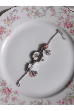 Reorah Collection Kitty Time Saat - Kedili Pembe Zirkon Taşlı Saat