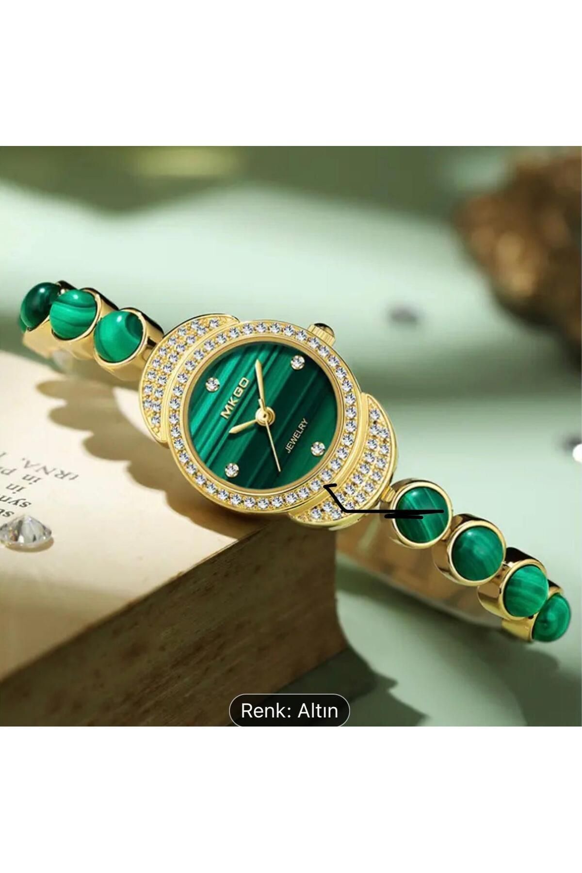 MKGO Lüks Taşlı Kuvars Saat Yeşil - Görsel 2